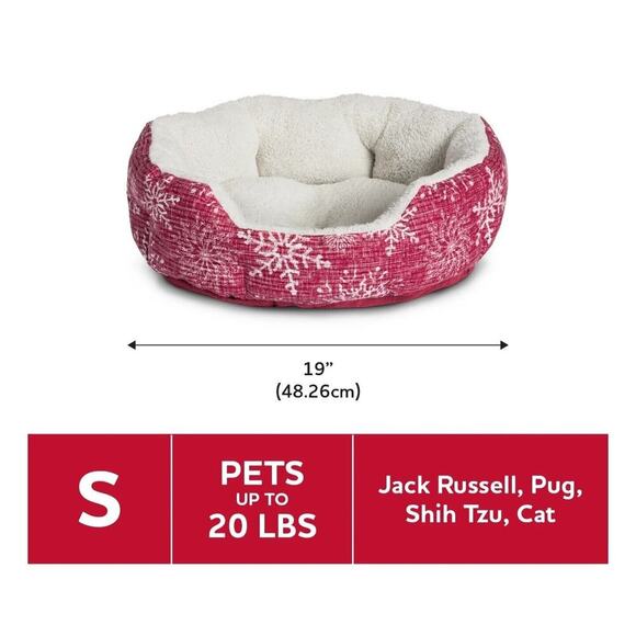 Pet Bed Small Red Snowflake BedCushion Is 19" Dog & Cat Vibrant Life Cuddler New - Picture 4 of 9